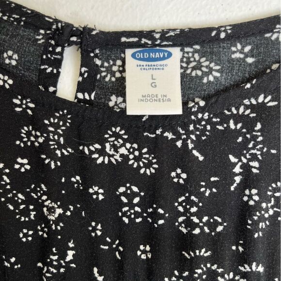 Old Navy Boho Peasant Ditsy Floral Black White Flutter Sleeve Blouse Women Large - Picture 8 of 13